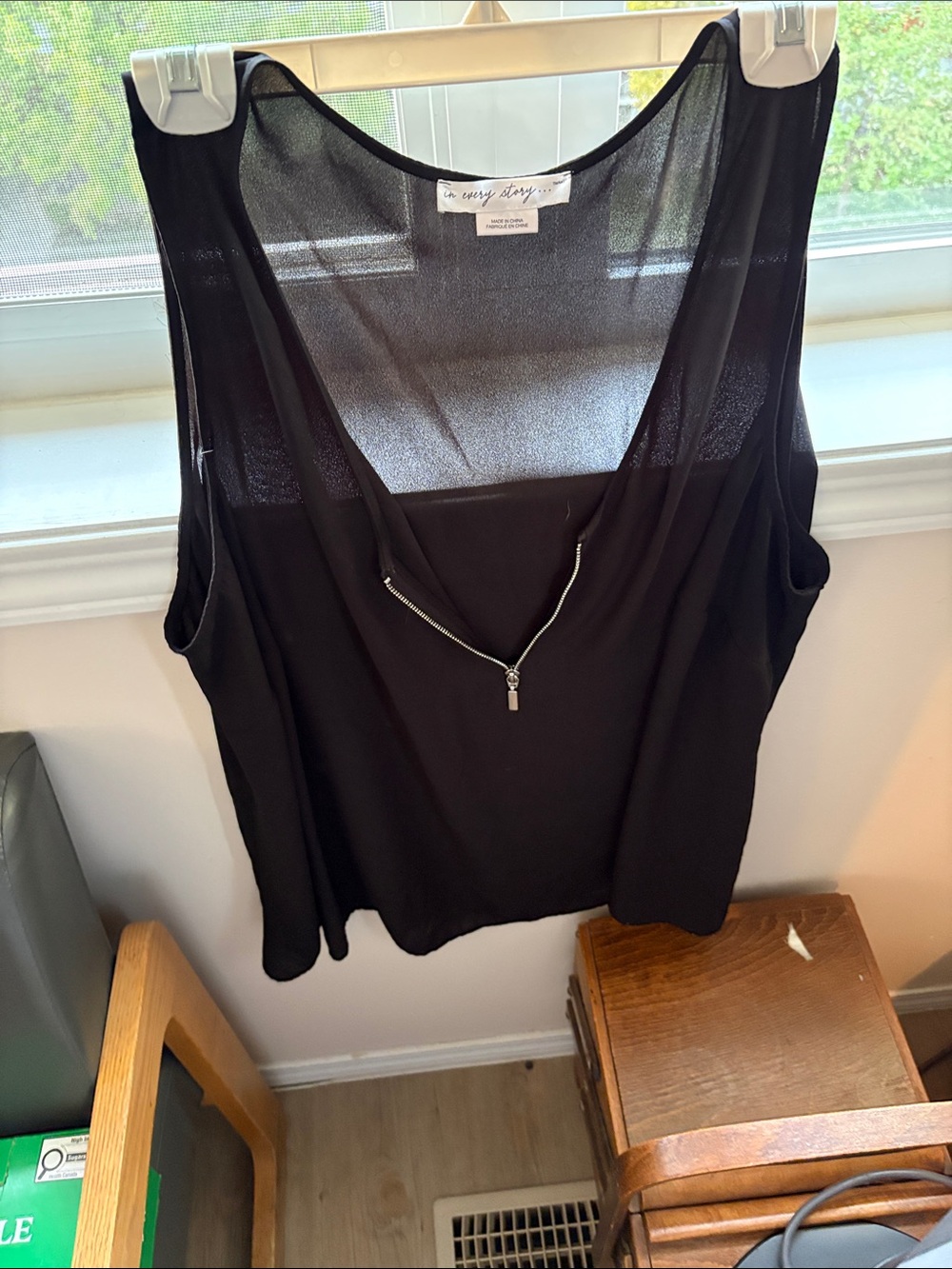 Penningtons Black Sheer-Back Tank with Front Zip Detail